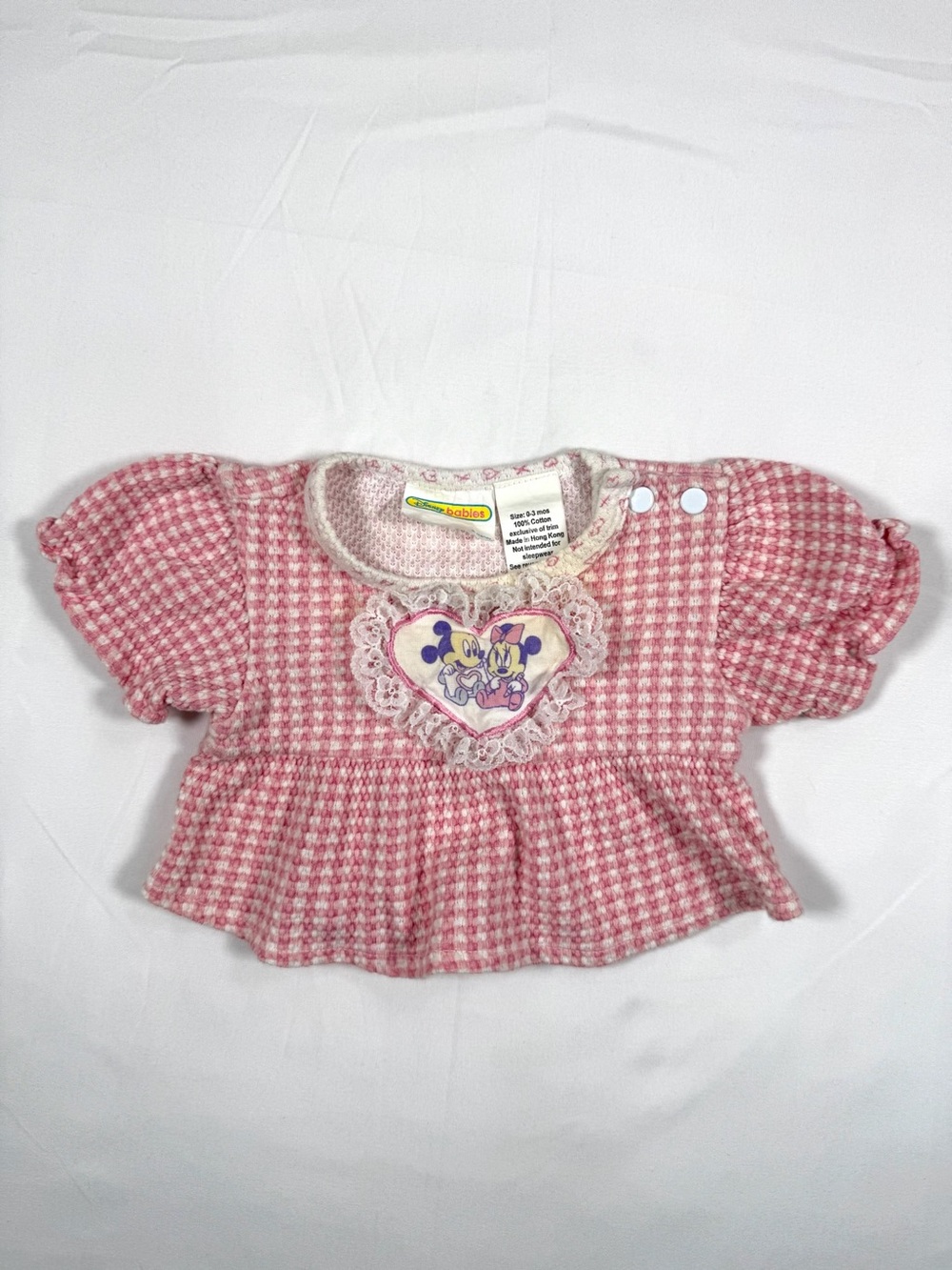 VINTAGE DISNEY 1990s Babies Minnie Mouse Pink Waffle‎ Knit Peplum Top 0-3 Months